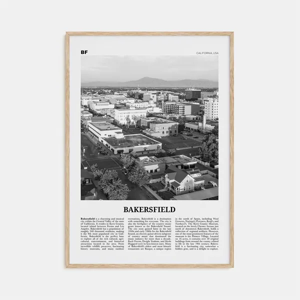 Bakersfield Black and White Travel Poster, California