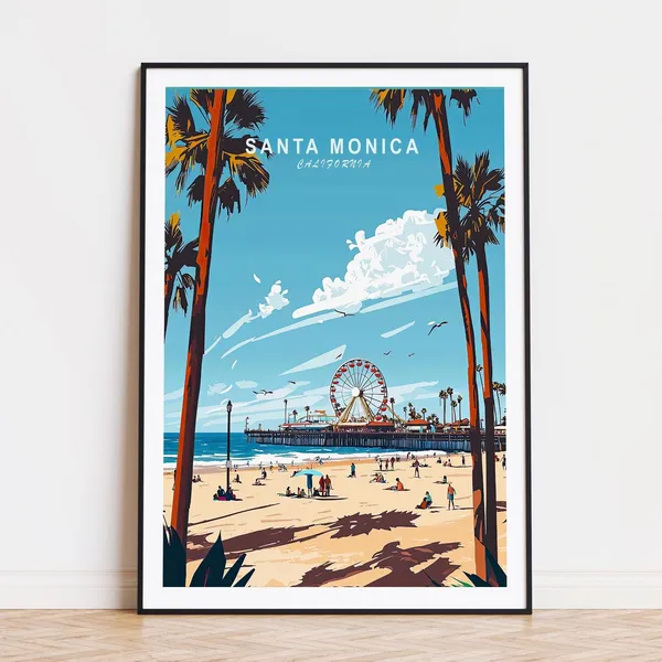 Santa Monica California Travel Poster, Art Print