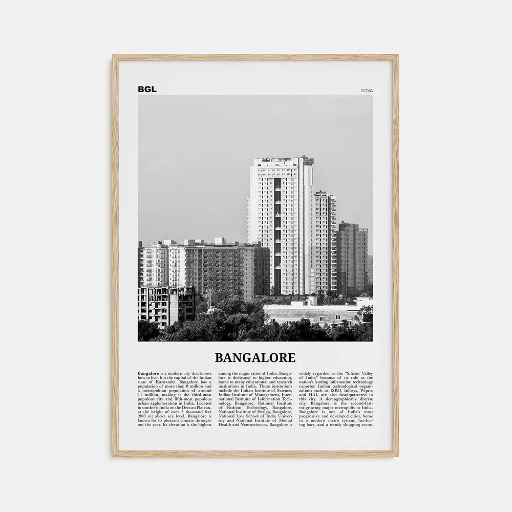 Bangalore Black And White Travel Poster, India