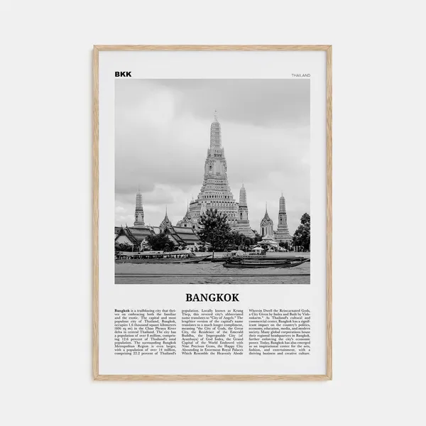 Bangkok Black and White Travel Poster, Krung Thep