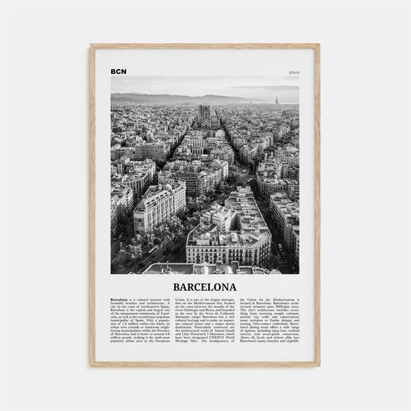 Barcelona Black and White Travel Poster, Catalonia Spain