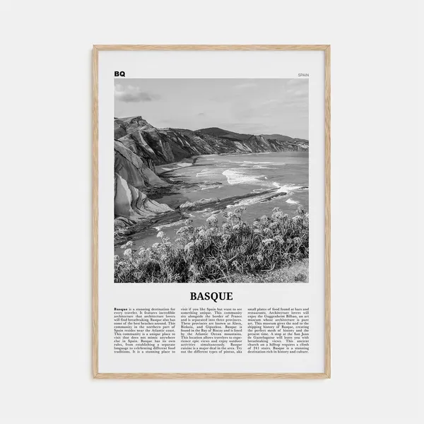 Basque Country Map, Black and White Travel Poster