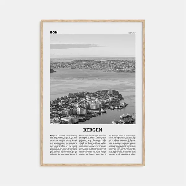 Bergen Black and White Travel Poster, Norway Europe