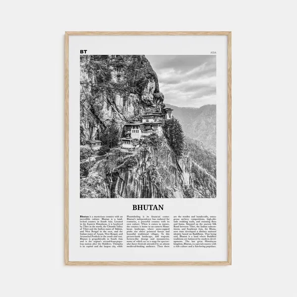 Bhutan Black And White Travel Poster, Thimphu