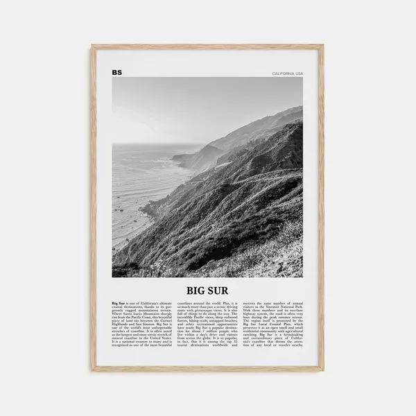Big Sur Black and White Travel Poster, California