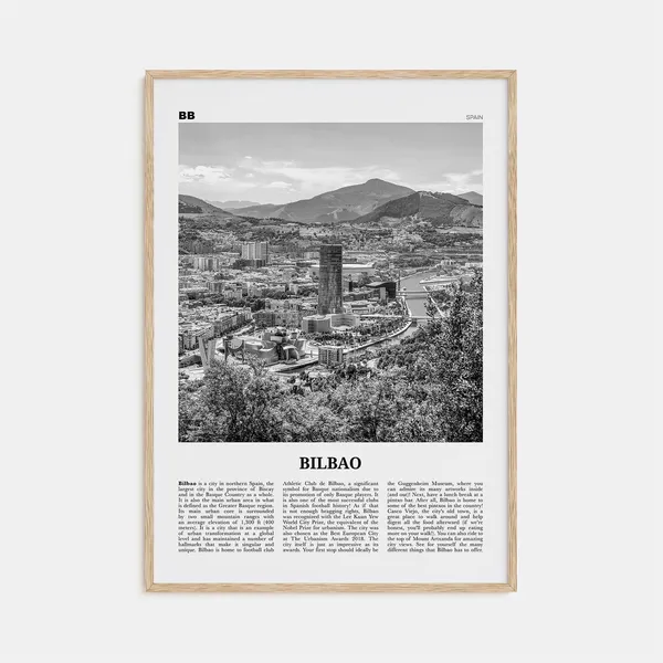 Bilbao Black and White Travel Poster, Spain, Biscay