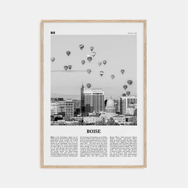 Boise Black And White Travel Poster, Idaho USA