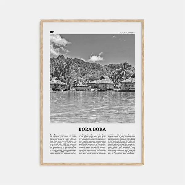 Bora Bora Black and White Travel Poster, French Polynesia