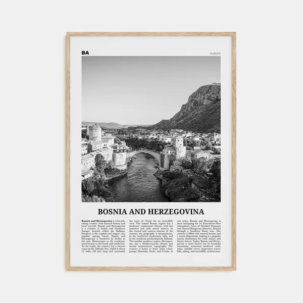 Bosnia and Herzegovina Black and White Travel Poster