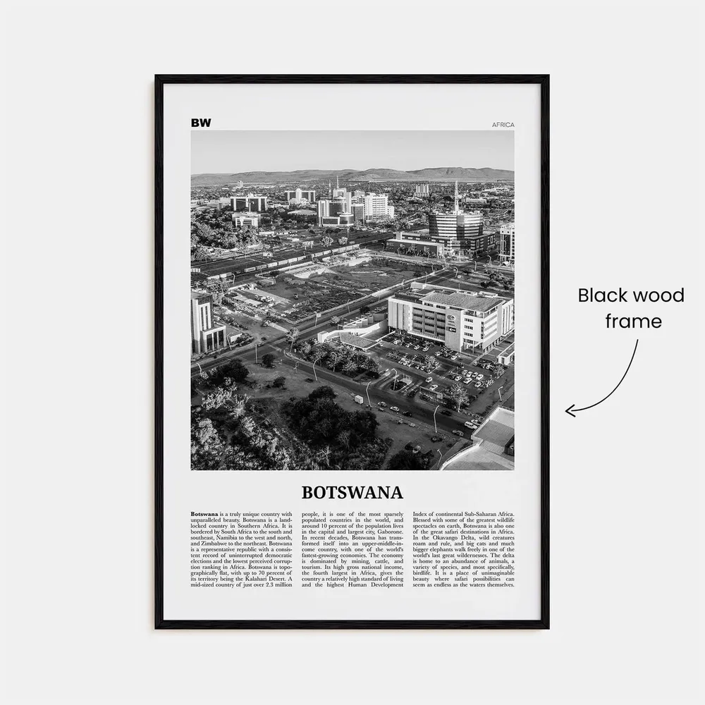 Botswana Black and White Art Print, Gaborone Africa - Image 3