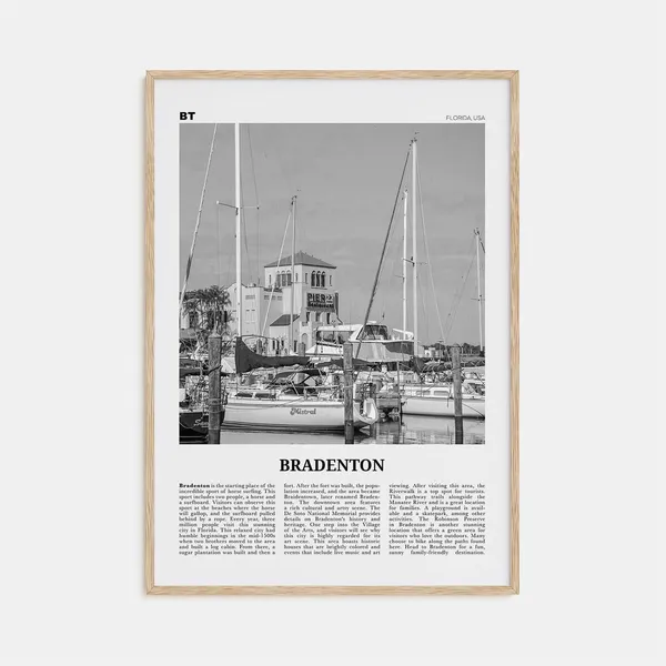Bradenton Black and White Travel Poster, Florida Map