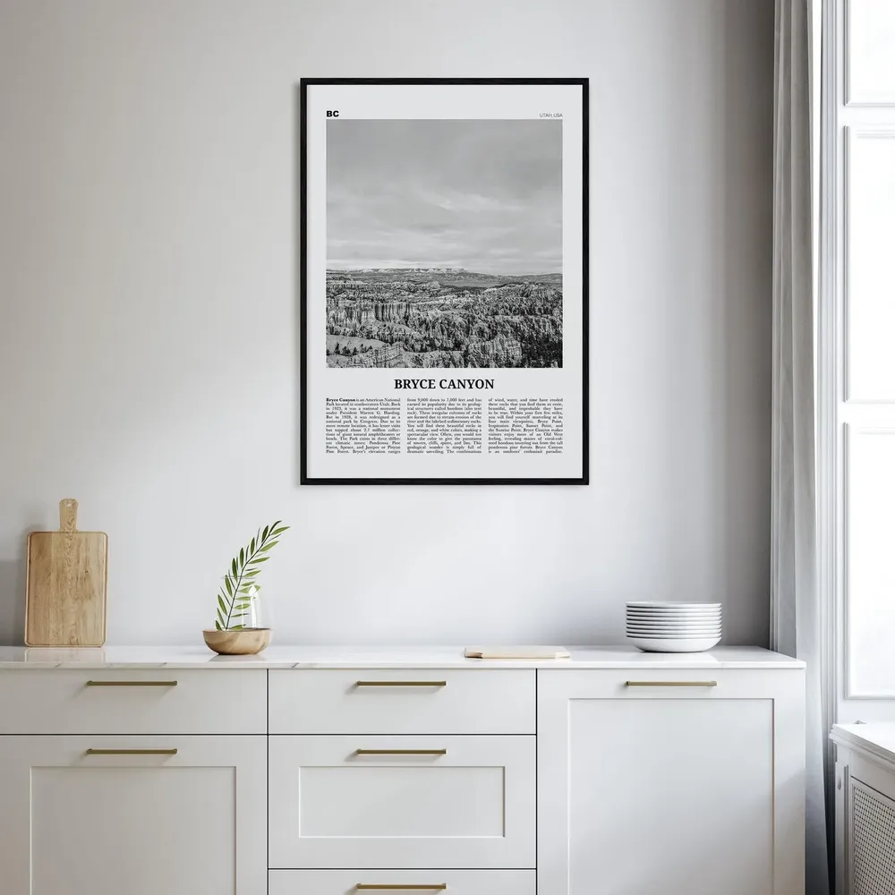 Bryce Canyon National Park, Black and White Travel Poster - Image 2