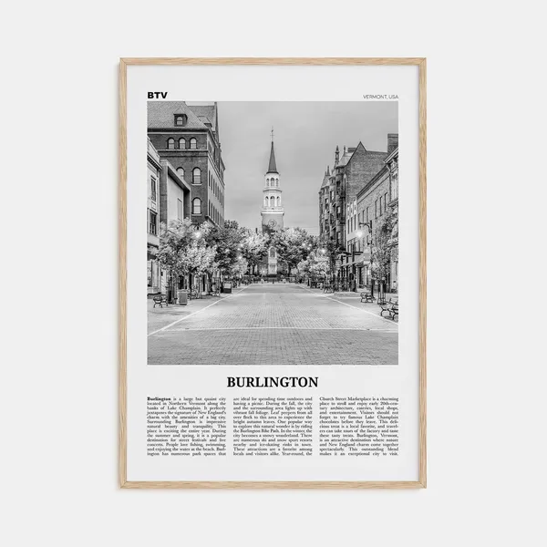 Burlington, Vermont Black and White Travel Poster
