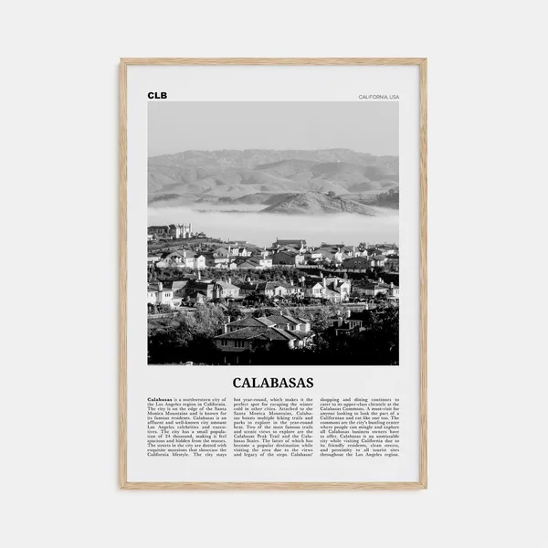 Calabasas Black and White Travel Poster, California