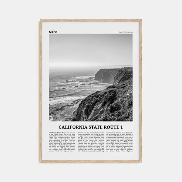 California State Route 1 Black And White Travel Poster