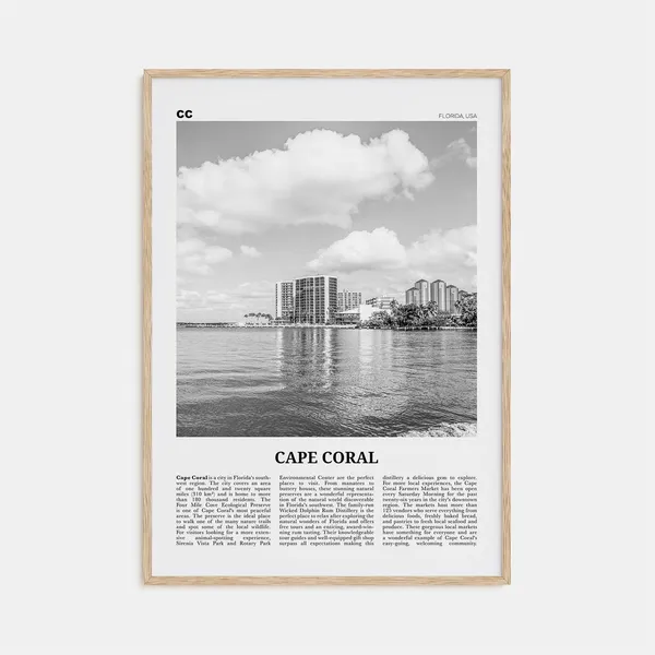 Cape Coral, Florida Black And White Travel Poster