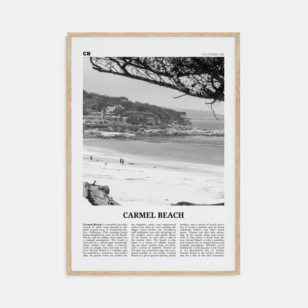 Carmel Beach Black And White Map Poster Print