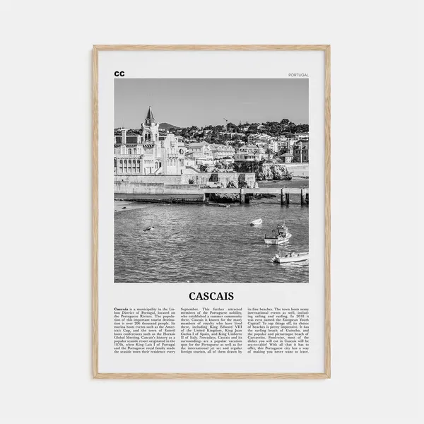 Cascais Black and White Travel Poster, Portugal