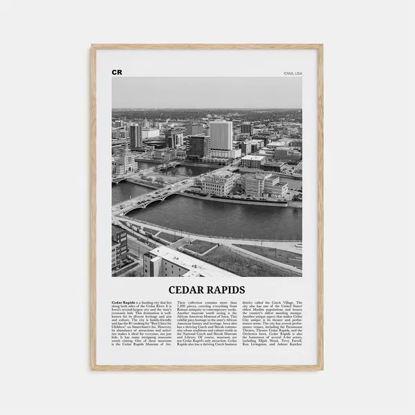 Cedar Rapids Iowa Black And White Travel Poster