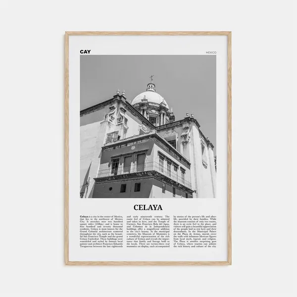 Celaya Mexico Map Art Print, Black and White