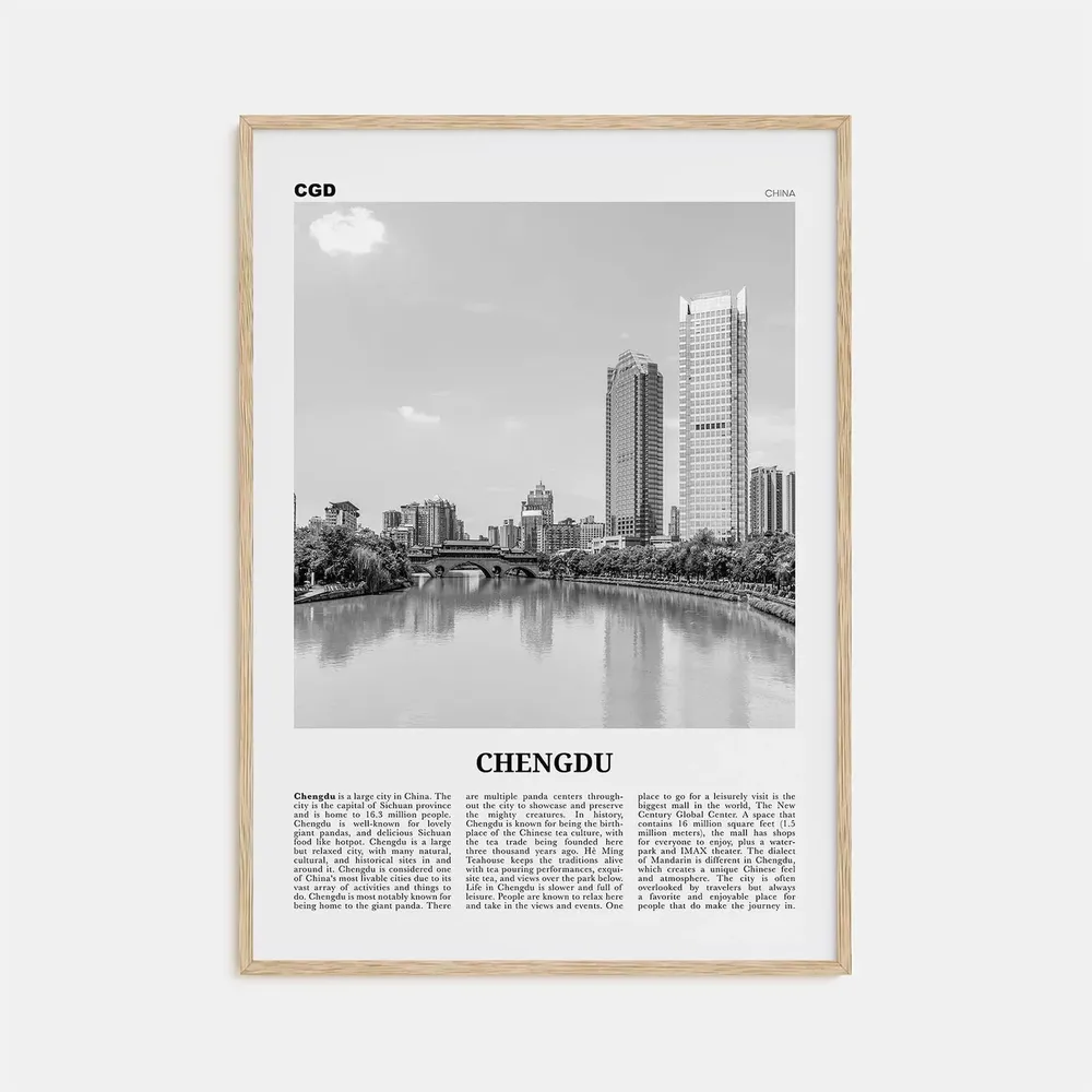 Chengdu Black and White Travel Poster, China Art Print