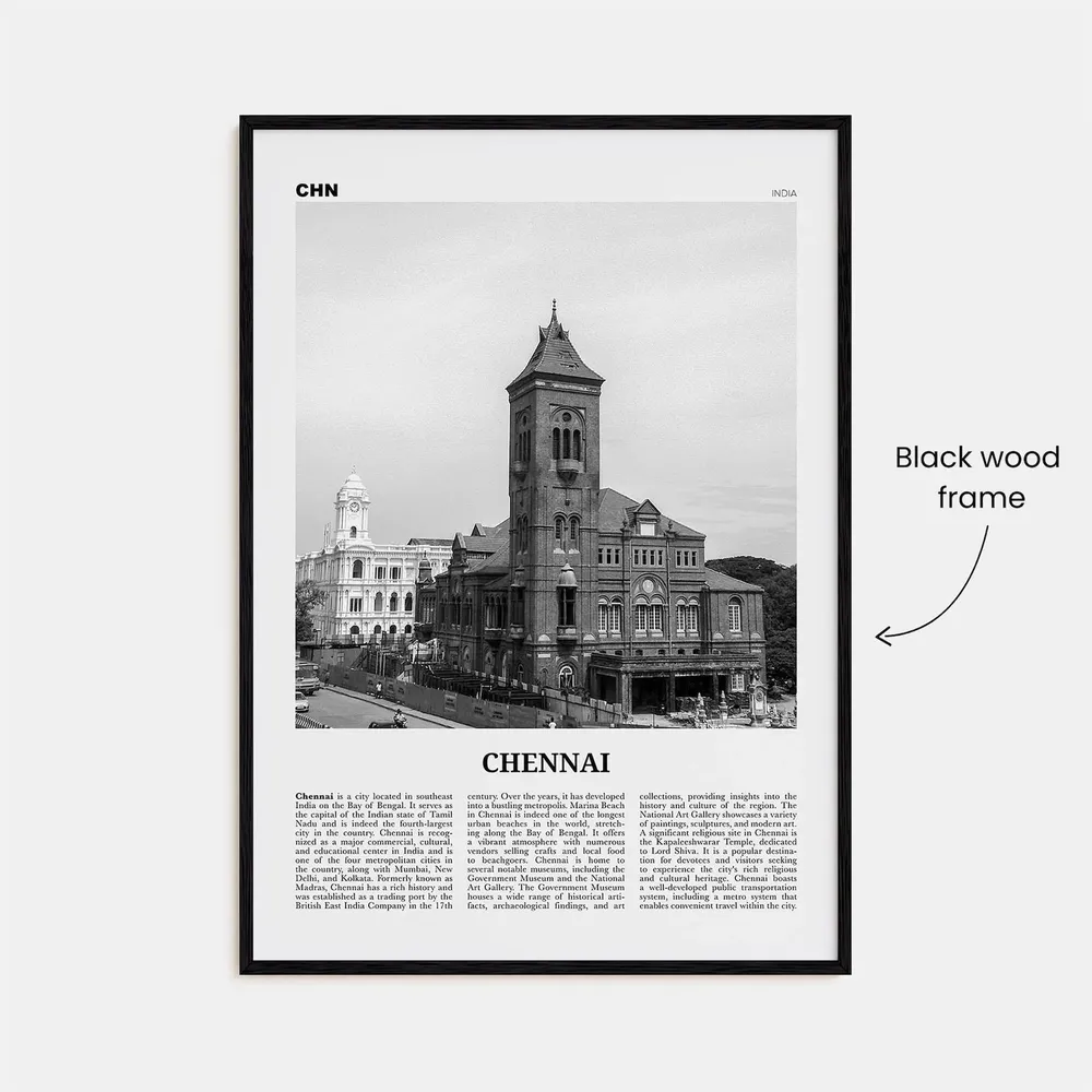 Chennai Black and White Travel Poster, India Wall Art - Image 3