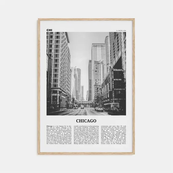 Chicago Black and White Travel Poster, Illinois USA
