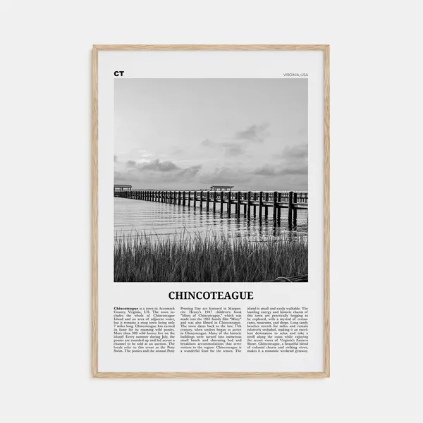 Chincoteague Black and White Travel Poster, Virginia USA