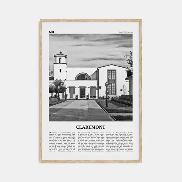 Claremont Black and White Travel Poster, California
