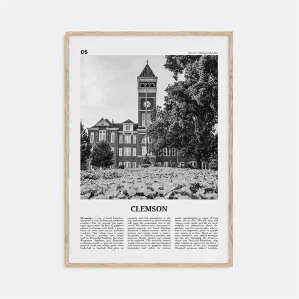 Clemson Black and White No. 1 South Carolina Map Poster