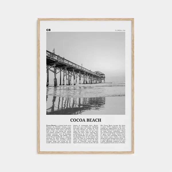 Cocoa Beach Black and White Travel Poster, Florida