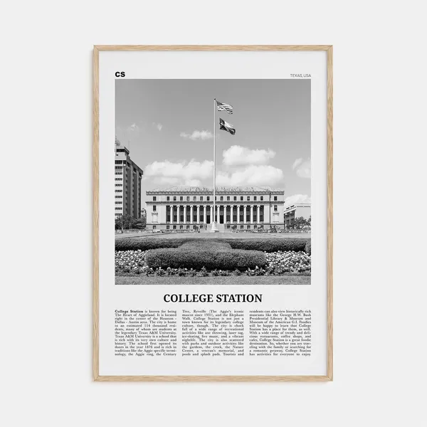College Station Black and White Travel Poster