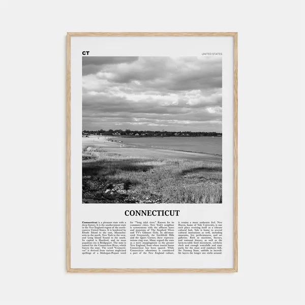 Connecticut Black And White Map Art Print