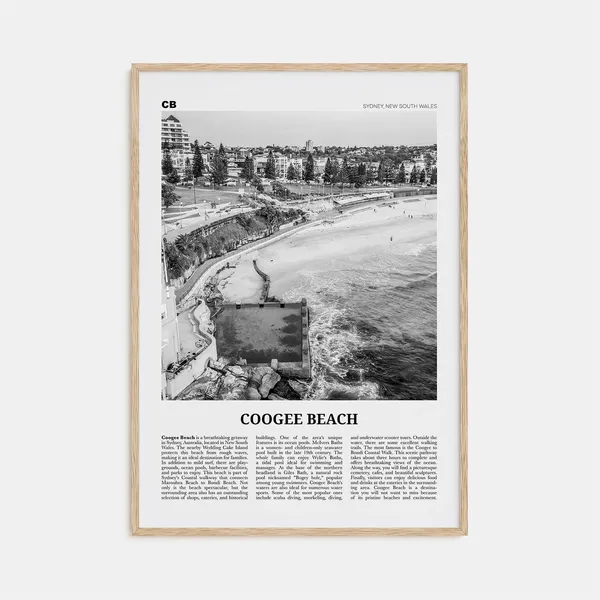 Coogee Beach Black and White Travel Poster, Australia