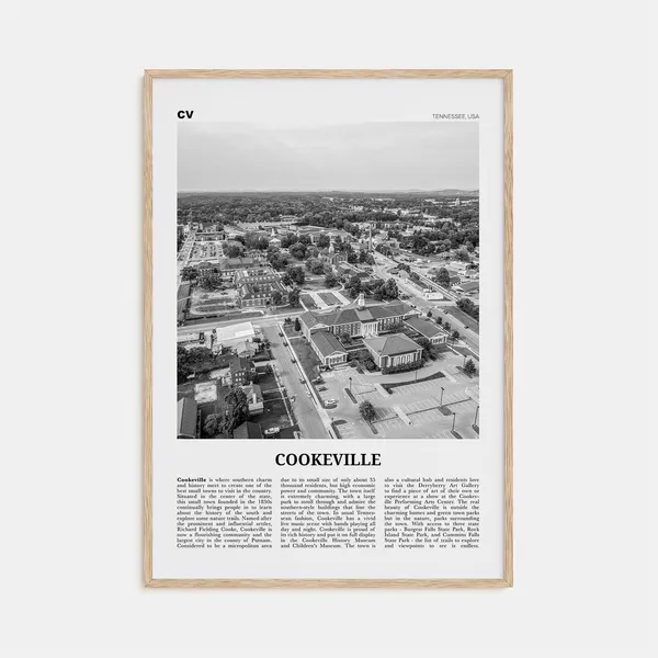 Cookeville Black and White Map Art Print, Tennessee