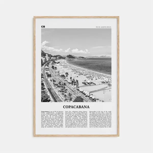 Copacabana Black and White Travel Poster, Rio Map