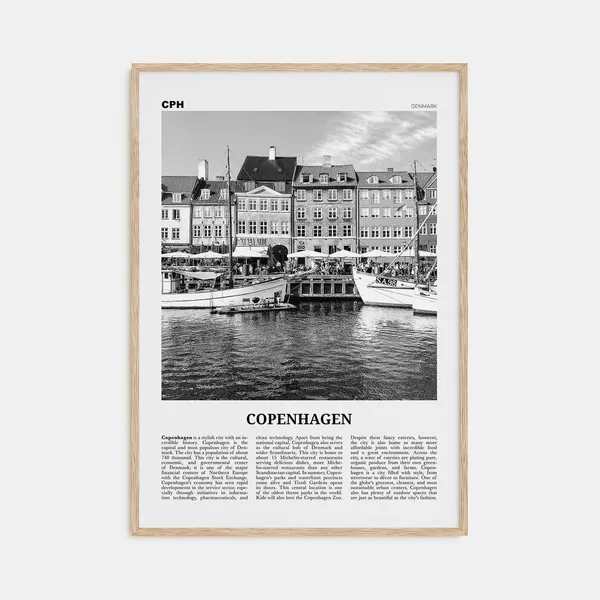 Copenhagen Black and White Travel Poster, Denmark