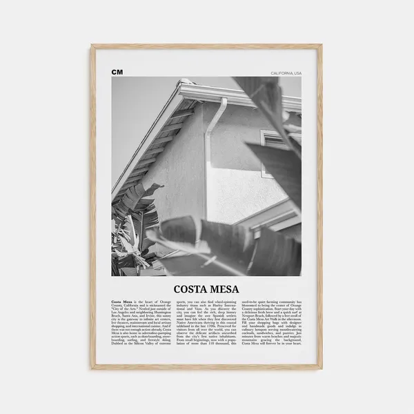 Costa Mesa Black and White Travel Poster, California
