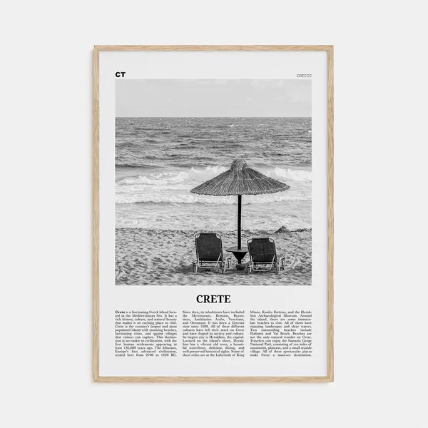 Crete Black and White Travel Poster, Greek Island