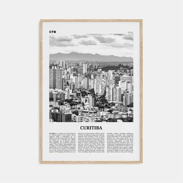 Curitiba Black and White Travel Poster, Brazil