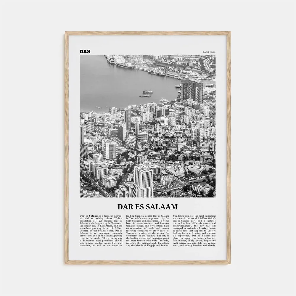 Dar Es Salaam Black and White Travel Poster, Tanzania