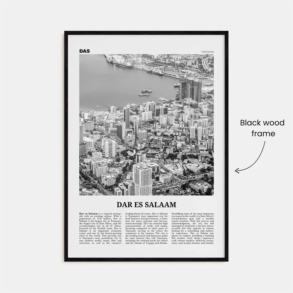 Dar Es Salaam Black and White Travel Poster, Tanzania - Image 3