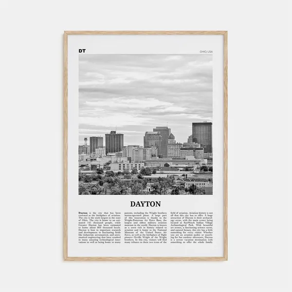 Dayton Black and White Travel Poster, Ohio USA