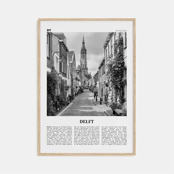 Black-and-White Delft Map, Netherlands Travel Poster