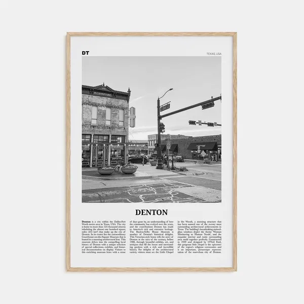 Denton, Texas Travel Poster, Black and White Map