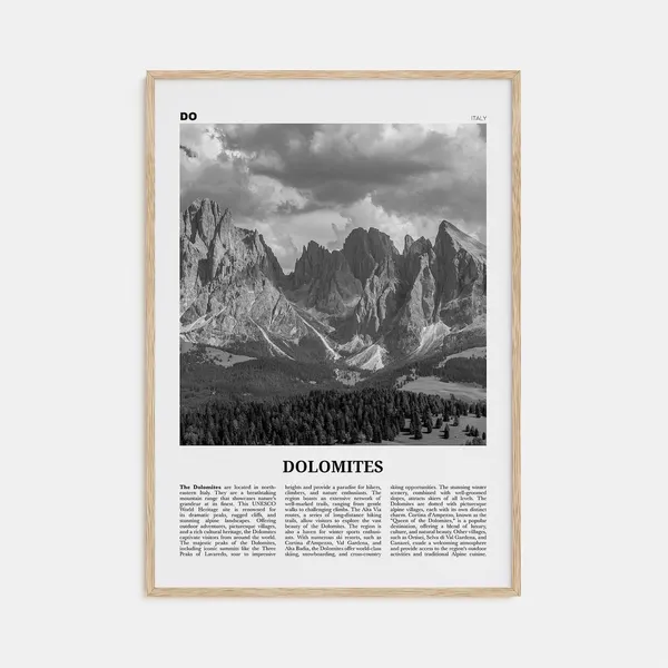 Dolomites Black And White Travel Poster, Italy