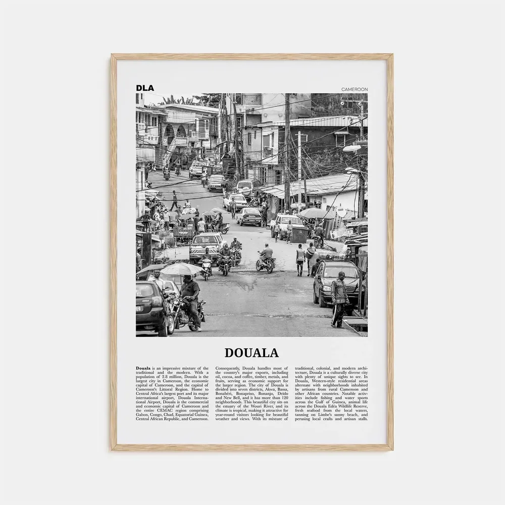Douala Black and White Travel Poster, Cameroon