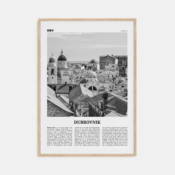 Dubrovnik Black and White Travel Poster, Croatia