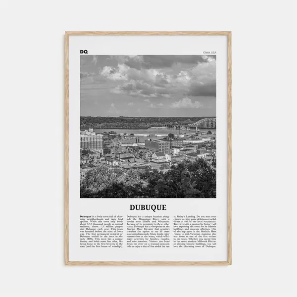 Dubuque, Iowa Travel Poster, Black And White Map