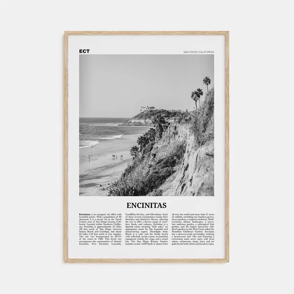 Encinitas Black and White Travel Poster, California